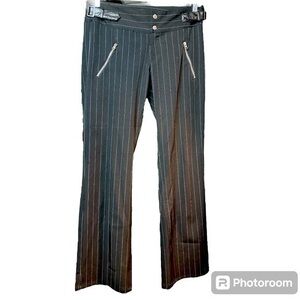 Jou Jou pinstripe slacks with zipper pockets and faux leather belt